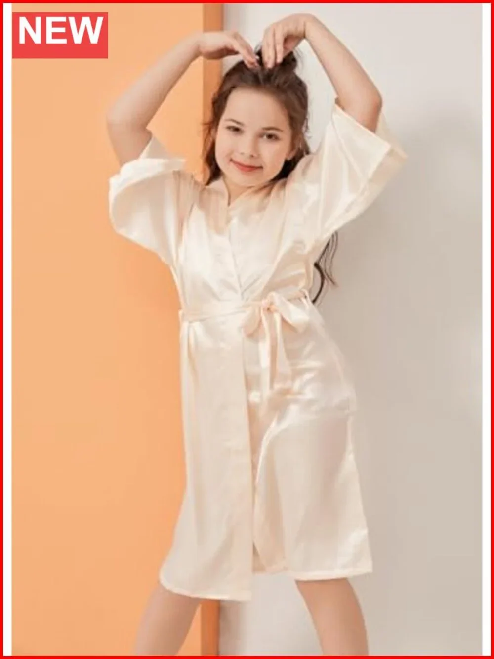 Girls Satin Kimono Robe Wedding Party Spa Bathrobe Soft Lightweight